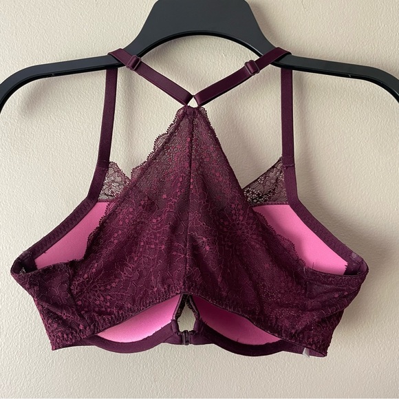 PINK VICTORIA’S SECRET Front Closure Push-up Lace Racer Back-34D - Picture 2 of 8